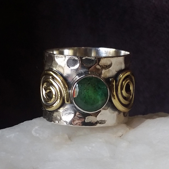 Unique Jewelry Jewelry - Silver 925, 18K Gold Plate Emerald Ring